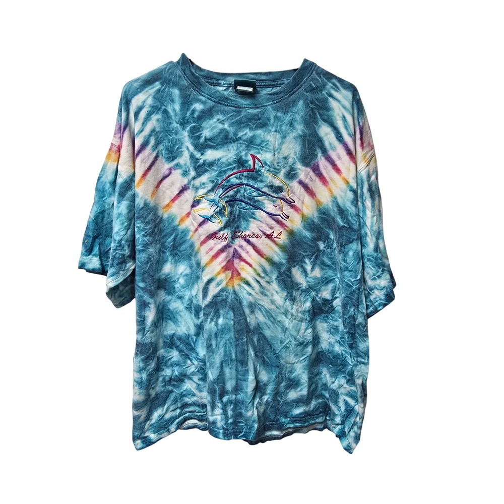 Vintage Pluma Gulf Shores AL Dolphin Tie Dye T-Shirt Mens XL Heavyweight Cotton